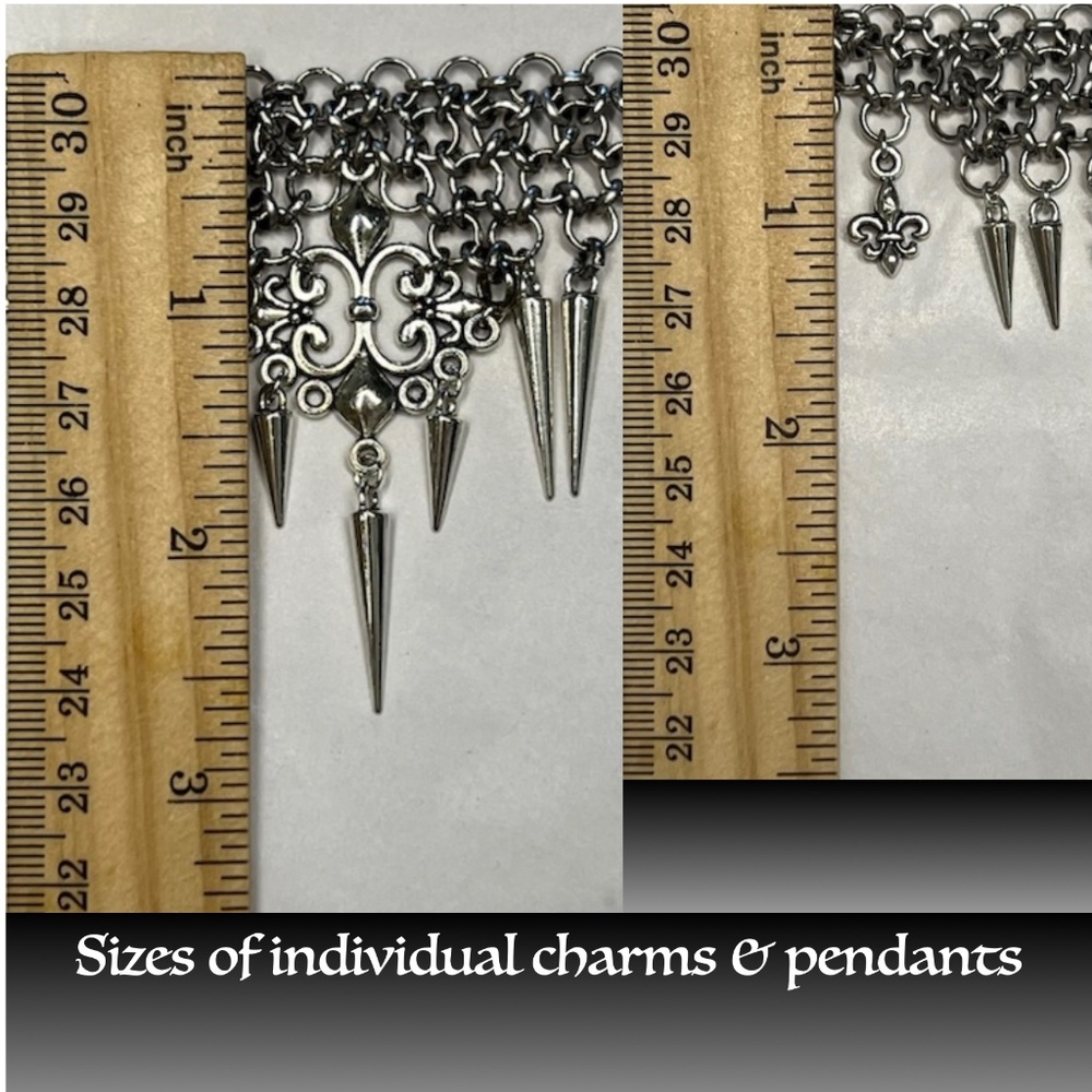 Fleur de Lis Gothic Renaissance Handmade Chainmail Choker Bib Necklace Spikes - Picture 15 of 16